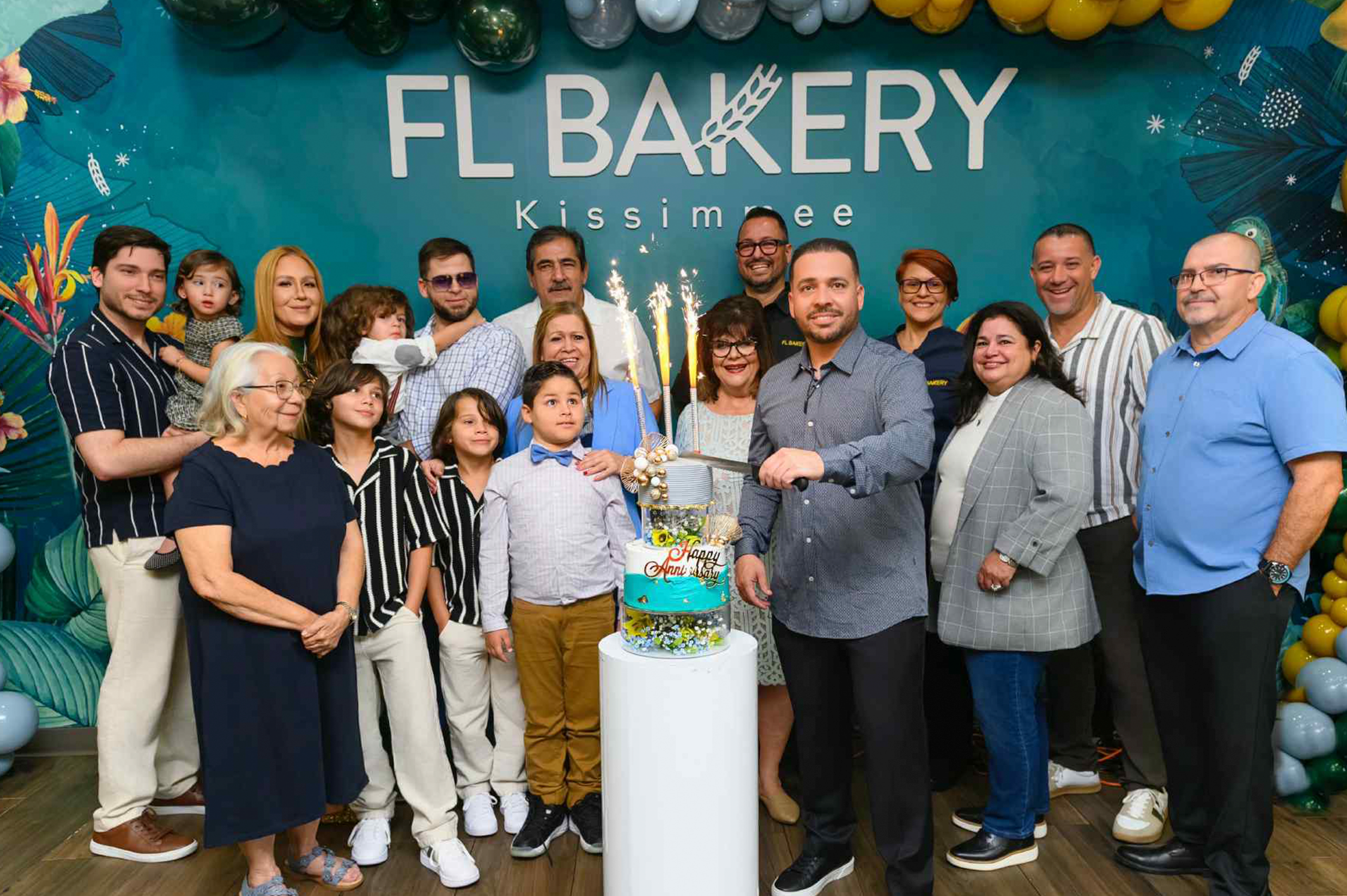 A colorful image celebrating FL Bakery’s Puerto Rico expansion and fifth anniversary in Central Florida